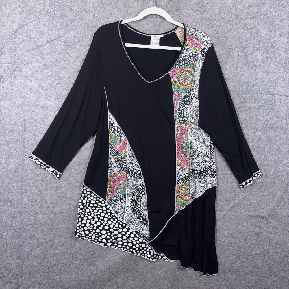 Parsley & Sage Patchwork Tunic Womens 1X Black Medallion Lightweight Boho